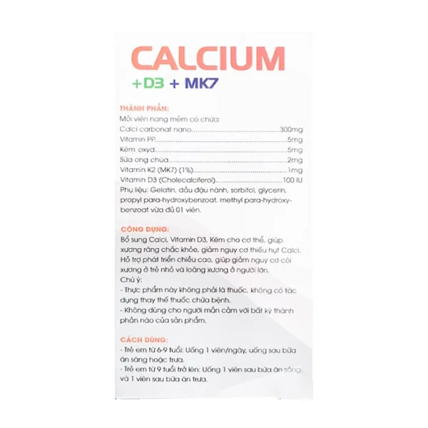 Calcium D3 Mk7 Vinaphar 10 vỉ x 10 viên