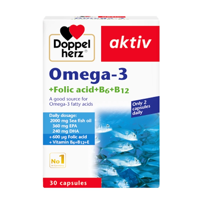 Dầu cá Doppelherz Aktiv Omega 3 + Folic Acid + B6 + B12 30 viên