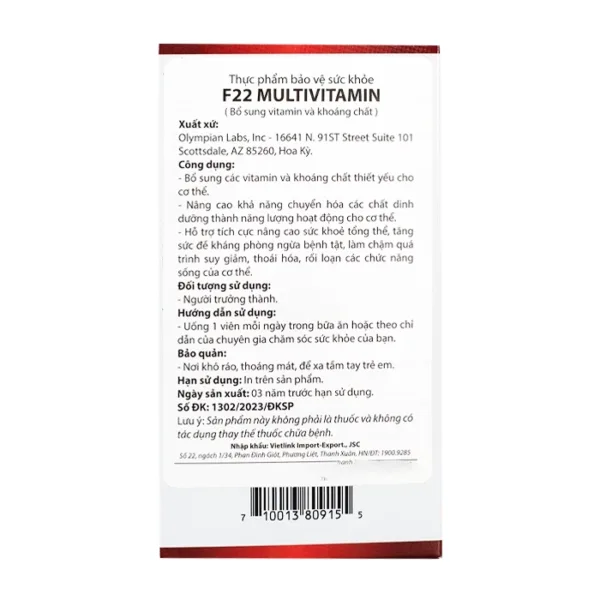 F22 Multivitamin Olympian Labs 60 viên