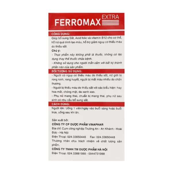 Ferromax Extra Vinaphar 10 vỉ x 10 viên