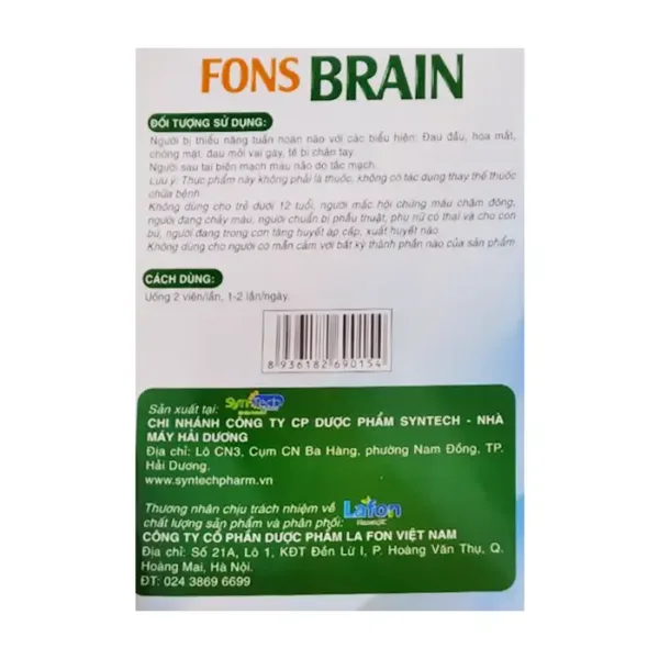 Viên uống tăng cường tuần hoàn máu não Lafon Fons Brain 100 viên