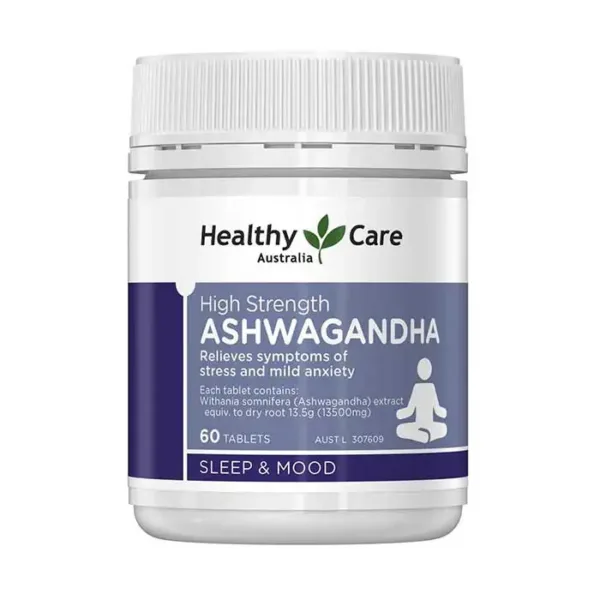 Viên uống giảm căng thẳng, tăng sức khỏe Healthy Care High Strength Ashwagandha Hộp 60 viên