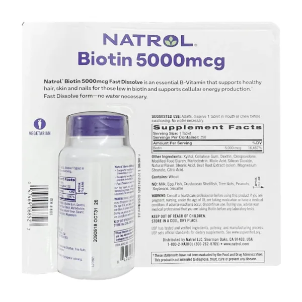 Natrol Biotin Beauty 5000mcg 250 viên