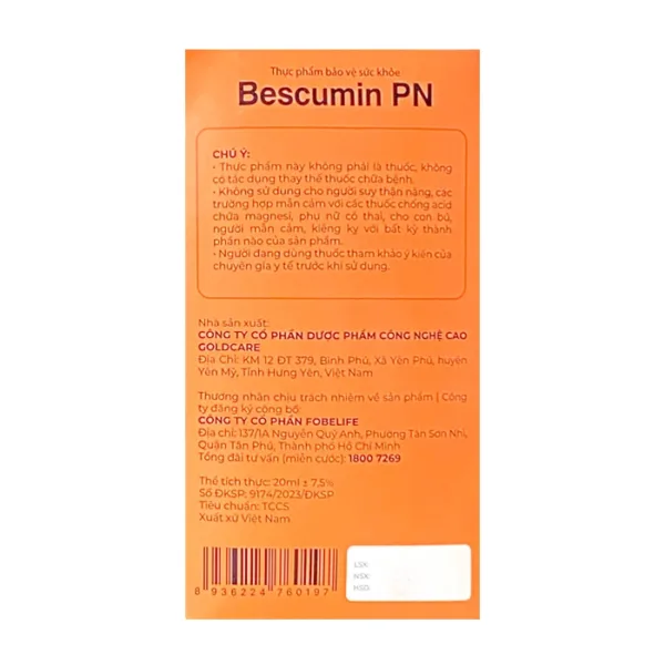 Nước Uống Bescumin PN Fobelife 10 gói x 20ml