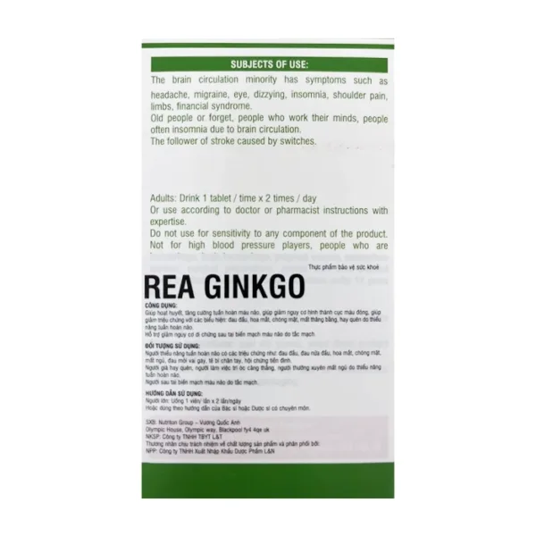 Rea Ginkgo Nutriton Group 60 viên