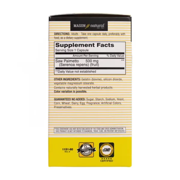 Saw Palmetto 500mg Mason Naturals 60 viên