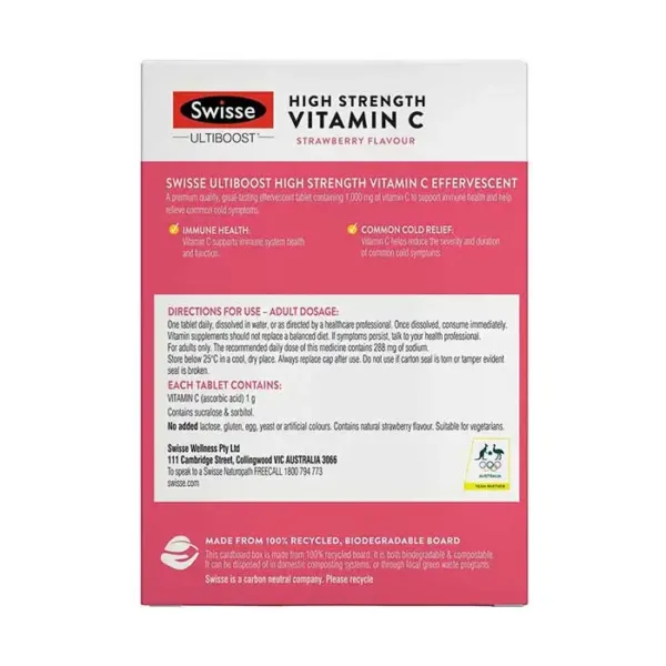 Viên sủi Vitamin C liều cao Swisse High Strength Vitamin C 1000mg Hộp 60 viên