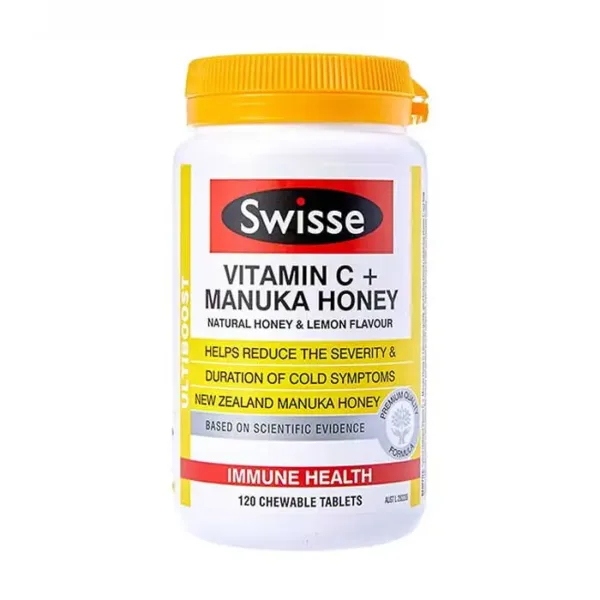 Viên nhai tăng sức đề kháng Swisse Vitamin C + Manuka Honey Hộp 120 viên