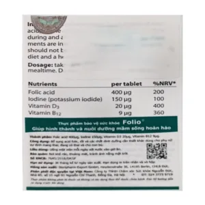 Viên uống bổ sung acid folic Folio 30 viên