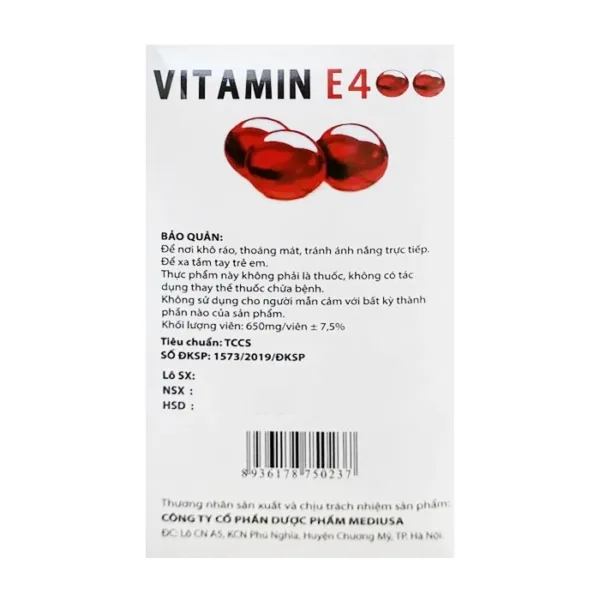 Vitamin E 400 Đỏ MediUSA 10 vỉ x 10 viên