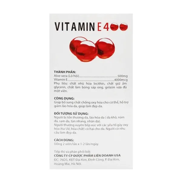 Vitamin E 400 Đỏ MediUSA 10 vỉ x 10 viên