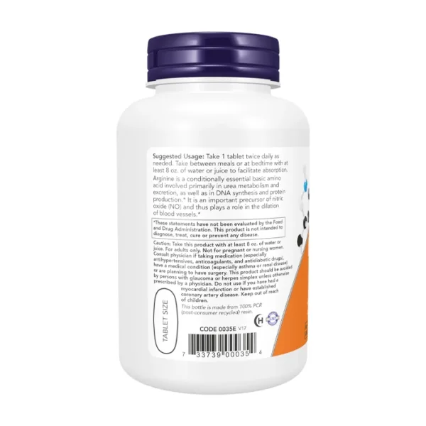 L-Arginine 1000mg Double Strength Now Foods 120 viên